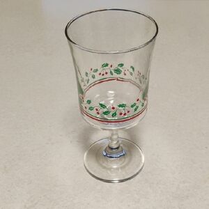 Vintage Collectable Festive Glass Goblet with Holly Design